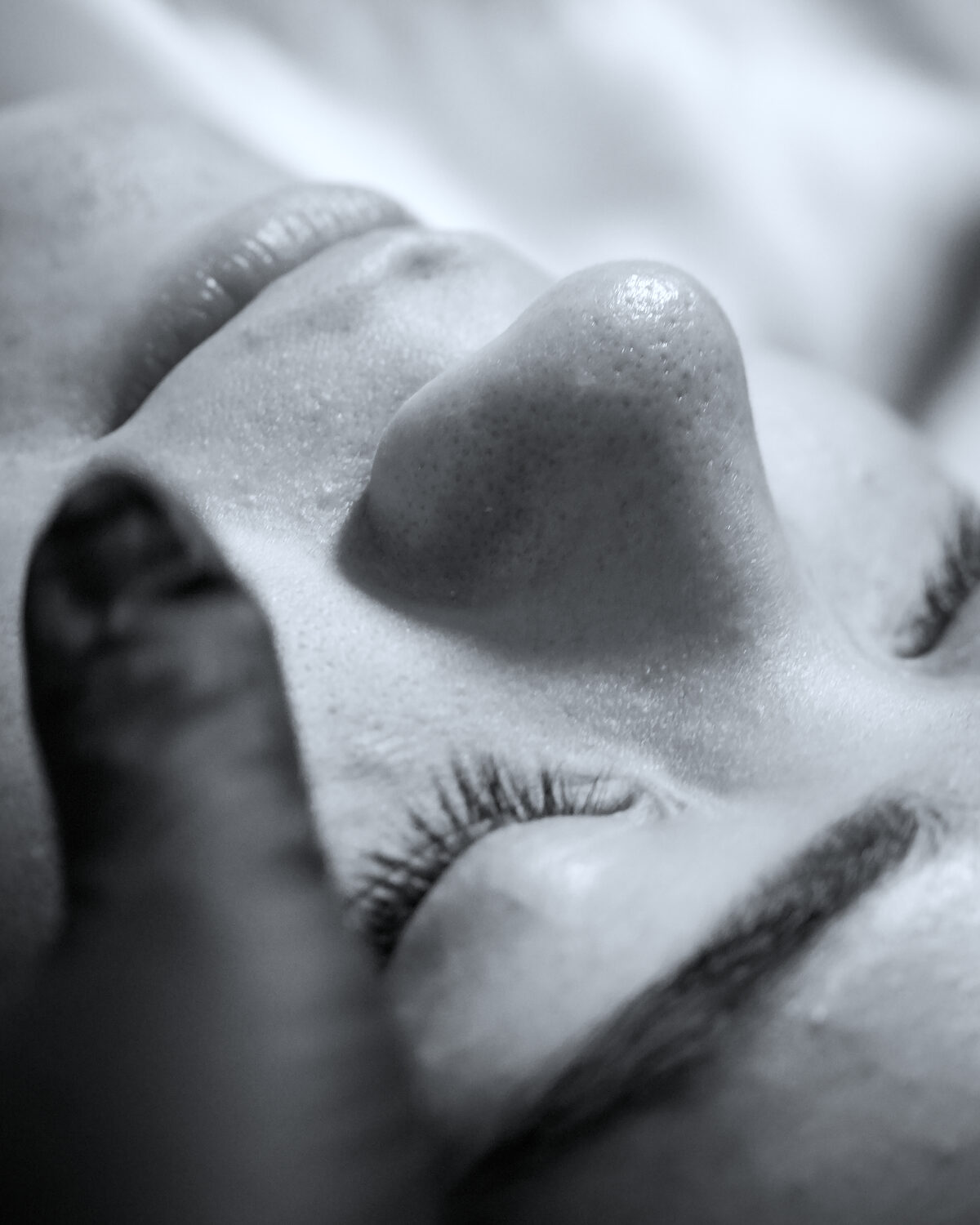Close detail of skin texture during a treatment